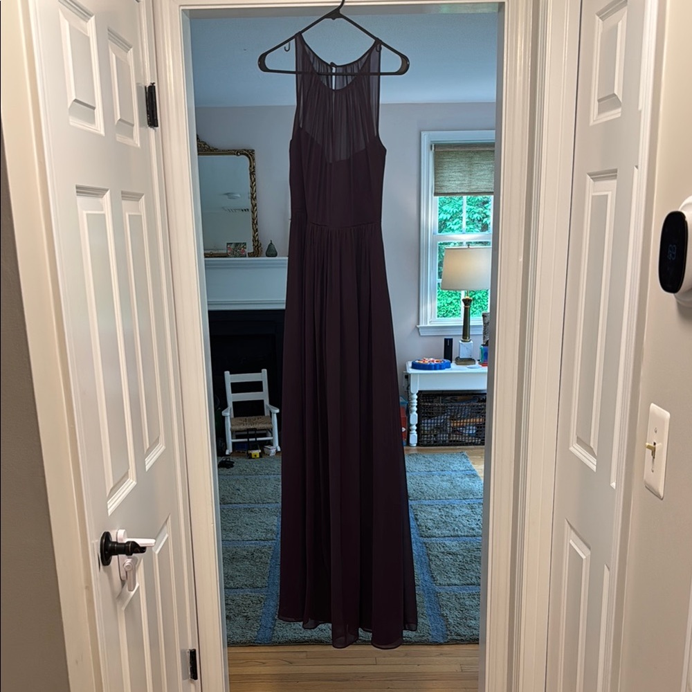 Bill Levkoff Blue Pleated Halter Maxi Gown
